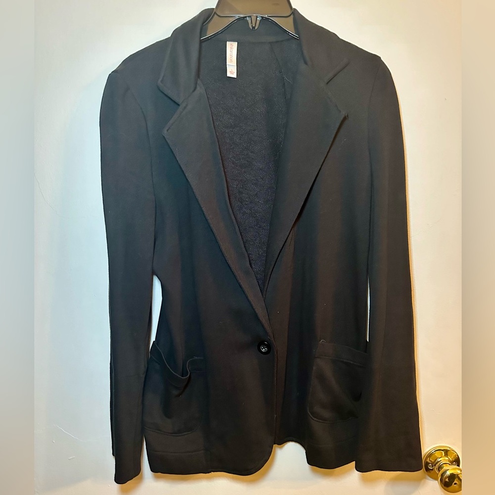 Xhilaration black one button relaxed blazer with polka dot cuffs Size Large
